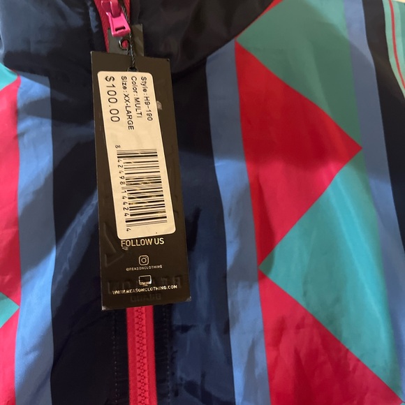 Reason Men's Windbreaker Size XXL Nylon Multicolor Geometric Lined Pockets - Picture 3 of 6